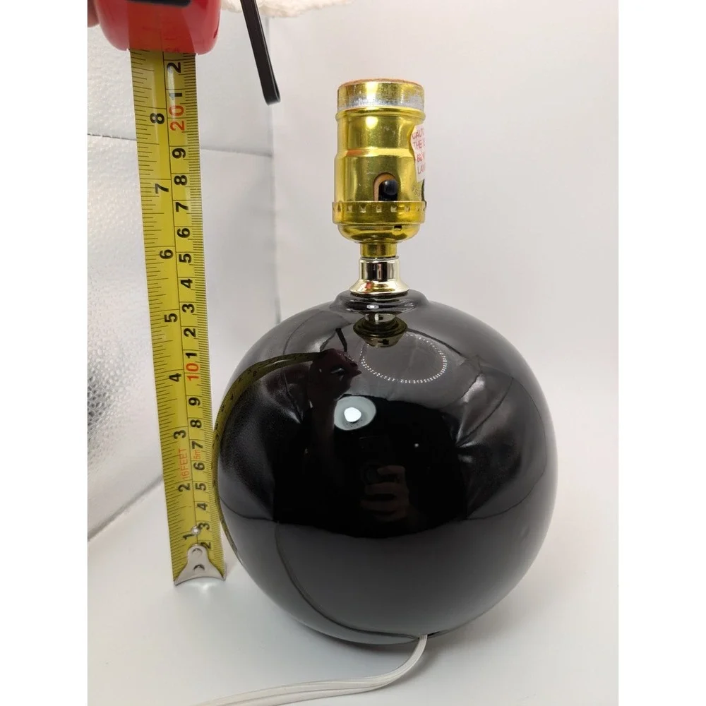 Vintage Black Ceramic Globe Table Lamp Round Ball Base Works No Shade 8.5 Inch